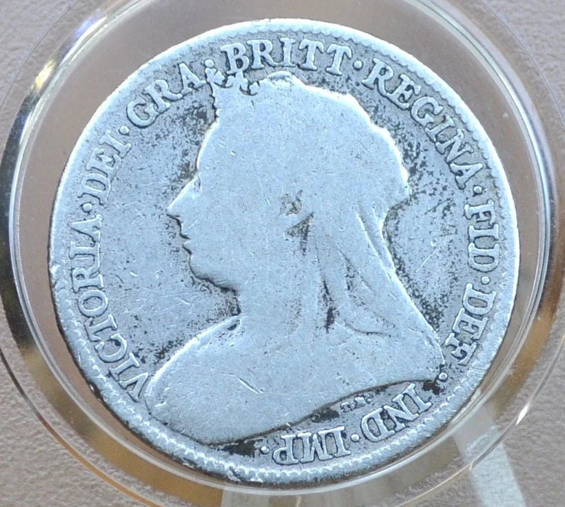 1895 Sixpence Great Britain - Sterling Silver - Queen Victoria - Sterling Silver 6 Pence - 1895 Six pence 1895 6 Pence - Image 2