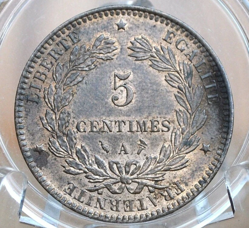 1897 France 5 Centimes - Uncirculated Red/Brown, Luster Visible - 5 Centimes 1876 France - Great Coin for a collection, Paris Mint 1897 - Image 2