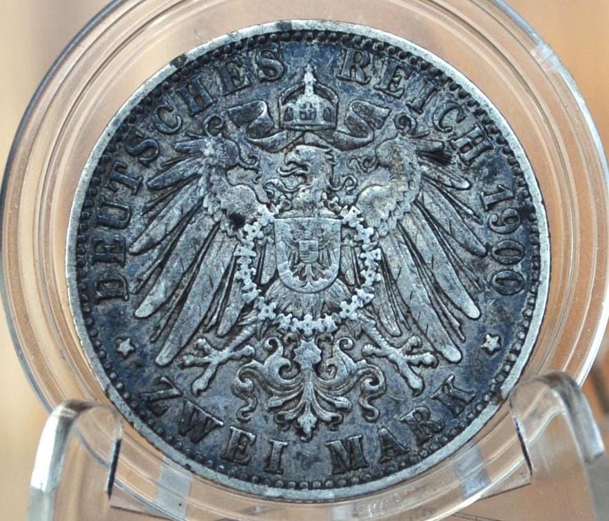 1900A Prussian 2 Mark - AU (About Uncirculated) - Great Color and Tone, Prussia 2 Mark 1900 A Prussia 1900A Zwei Mark - Image 2