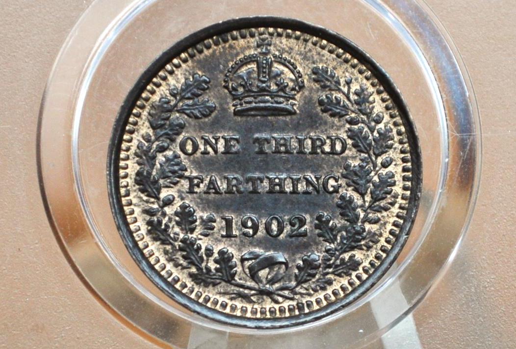 1902 UK One Third Farthing - Uncirculated, Amazing Coin, Visible Luster - UK 1/3 Farthing 1902 United Kingdom Third Farthing - Image 3