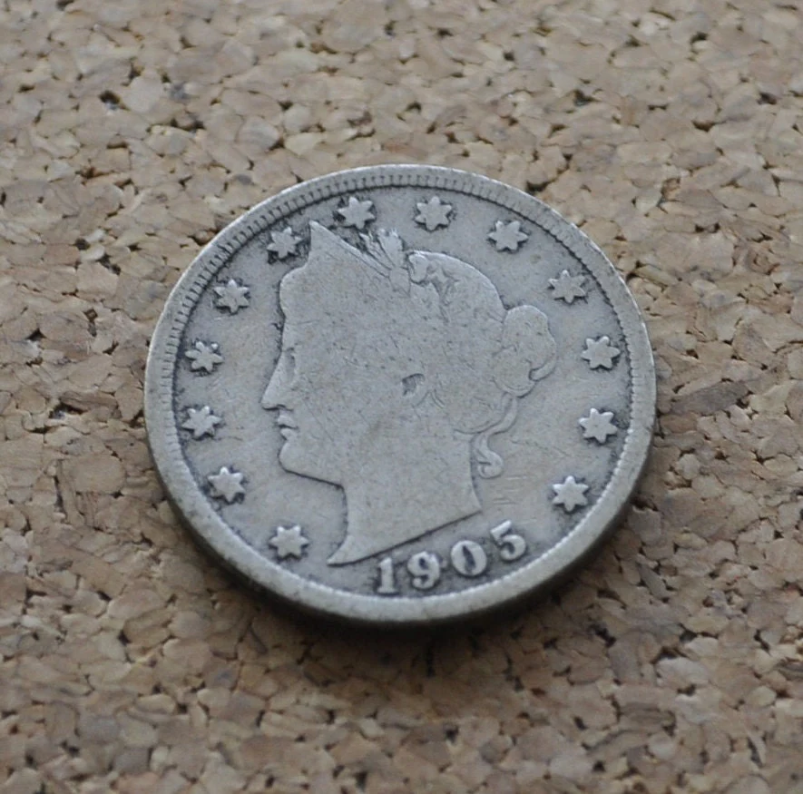 1905 V Nickel - 1905 Liberty Head Nickel - G (Good) Condition - Liberty Nickel - 1905 Nickel Barber Design - Collectible, Jewelry, Design - Image 5