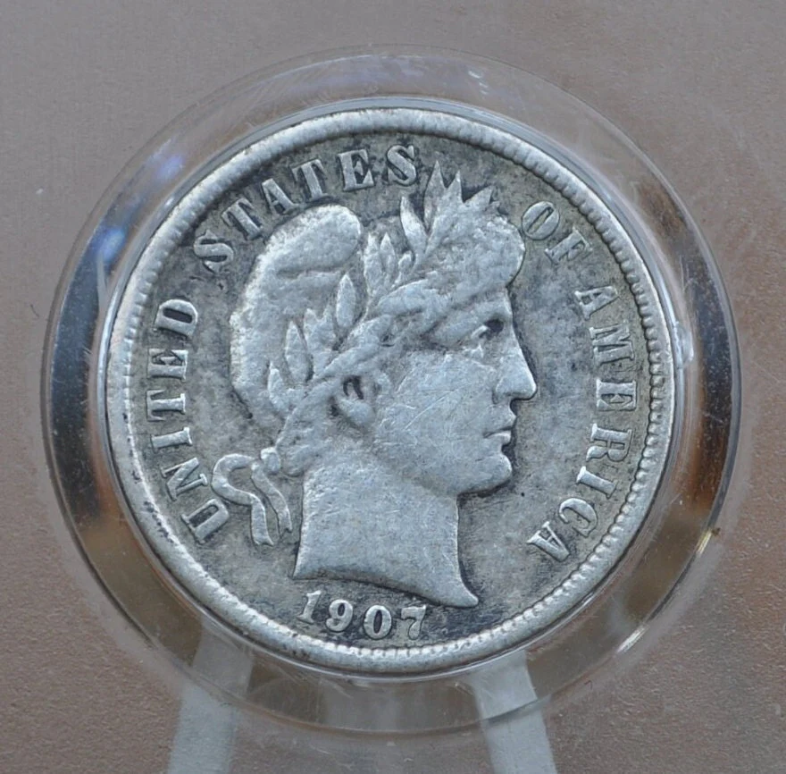 1907 Barber Silver Dime - Choose by Mint & Grade / Condition - Philadelphia Mint - 1907 Barber Dime - Silver Dimes - Image 3