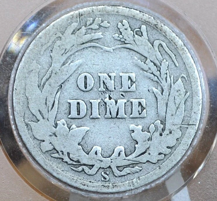 1907-S Barber Silver Dime - G (Good) Grade / Condition, Better Date! San Francisco Mint 1907 Dime - Image 2