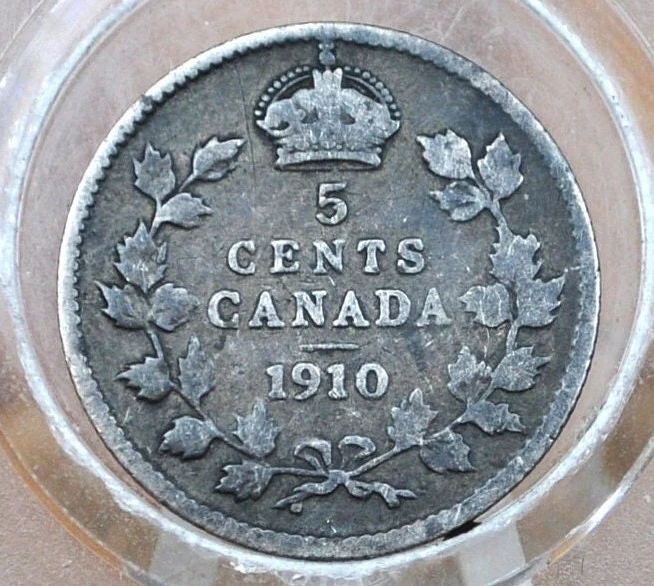 1910 Canadian 5 Cent - Choose by Grade / Condition - Five Cent Canada 1910 - Sterling Canadian Five Cent Coin From 1910 - Image 5