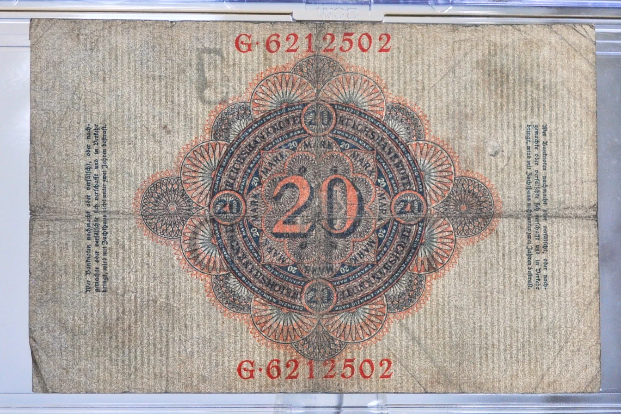 1910 Germany 20 Mark Banknote - Reichsbanknote - 7-Digit Serial Number - 1910 Twenty Marks German Empire Note - P#40b - Image 2
