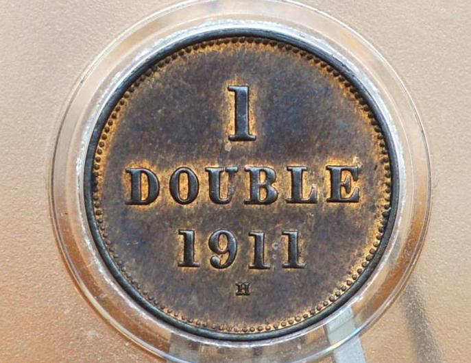 1911-H Guernesey 1 Doubles - BU Grade / Condition - Rare Coin, 90k Minted - Type-1 - - Image 2