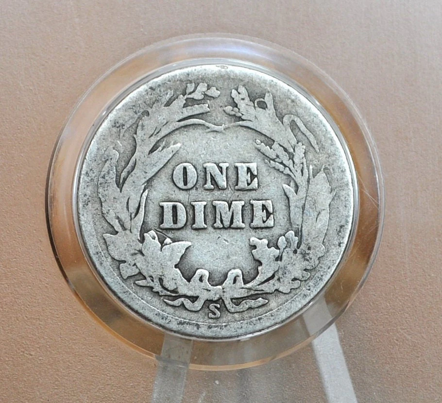 1912-S Barber Silver Dime - G (Good) Grade / Condition - San Francisco Mint - 1912S Barber Dime 1912 S Liberty Head Dime - Image 2