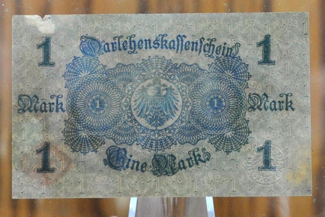 1914 1 Mark German Note - Darlehnskassenschein -Great Condition - WWI era note - Red Seal, Designed Back - 1914 One Mark Germany Note - P#51 - Image 2