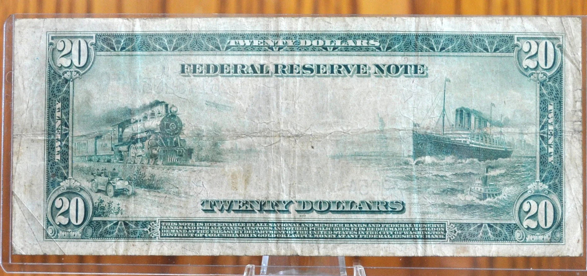 1914 20 Dollar Federal Reserve Note Large Size Fr#975 - VF (Very Fine), Nice Note - Philadelphia 1914 Twenty Dollar Bill 1914 Fr975 / Fr.975 - Image 2