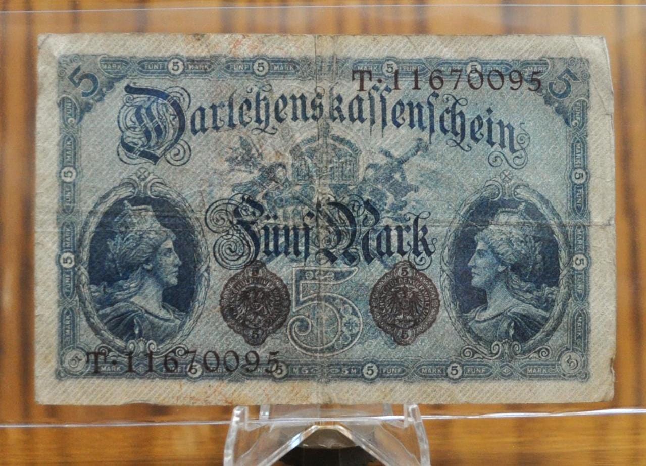 1914 5 Mark German Note - Darlehnskassenschein - Good Condition - WWI era note - 8 Digit Serial Number - 1914 Five Mark Germany Note - P#47c - Image 2