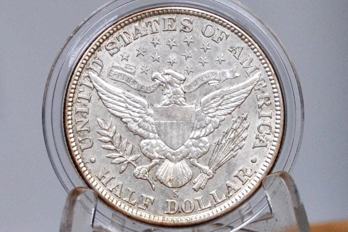 1914-S Barber Silver Half Dollar - Uncirculated, Cleaned, Beautiful Coin - 1914S Half Dollar 1914 S Barber 50 Cent Coin 1914 San Francisco M - Image 3