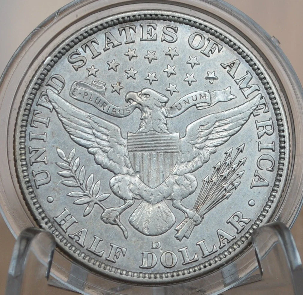 1915-D Barber Half Dollar - AU55 (About Uncirculated) - Denver Mint - 1915D Silver Half Dollar - 1915 D Barber - 1915D Half Dollar - Image 4