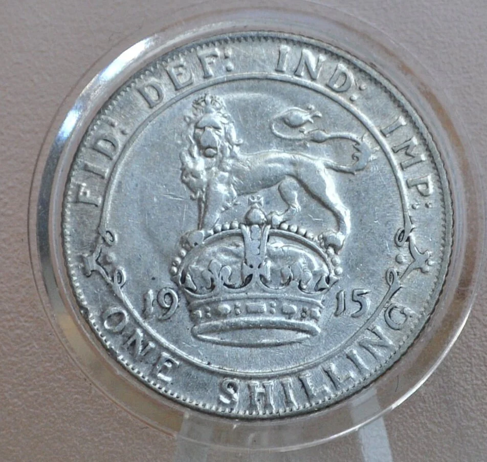1915 Great Britain Silver 1 Shilling UK One Shilling 1915 - About Uncirculated Grade, Lustrous Coin - 1 Shilling 1915 Sterling Shilling UK - Image 3