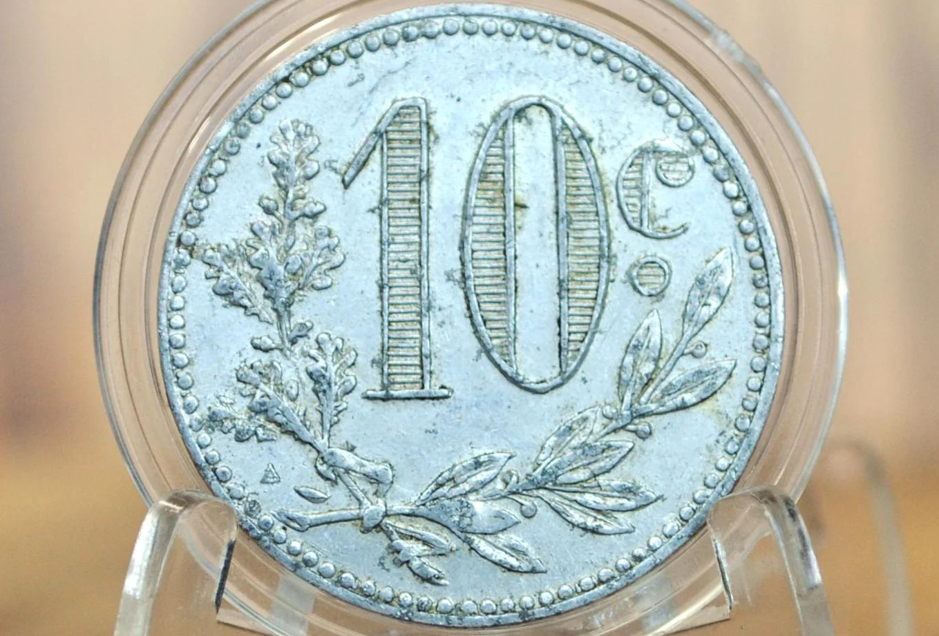 1916 Algeria 10 Centimes - Very Rare Coin - Aluminum, Chambre De Commerce D'Alger 1916 10 C - AU - 1916 Without J. Bory - Image 2