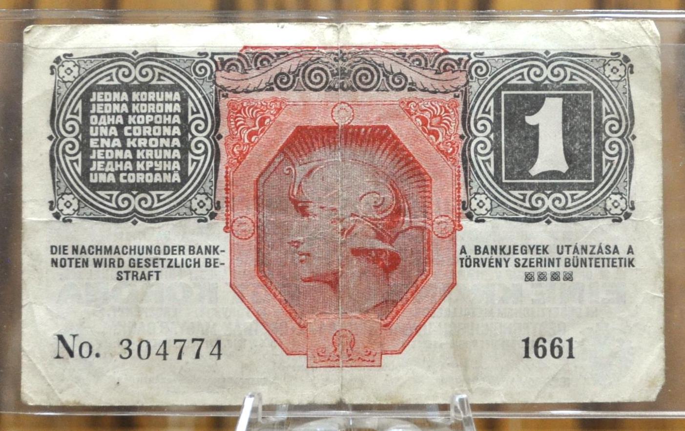 1916 Austria-Hungary 1 Krone Note - World War 1 Austria-Hungary Note - 8 Languages Issue - 1916 Austria-Hungary One Krone Note - P#20 - Image 4