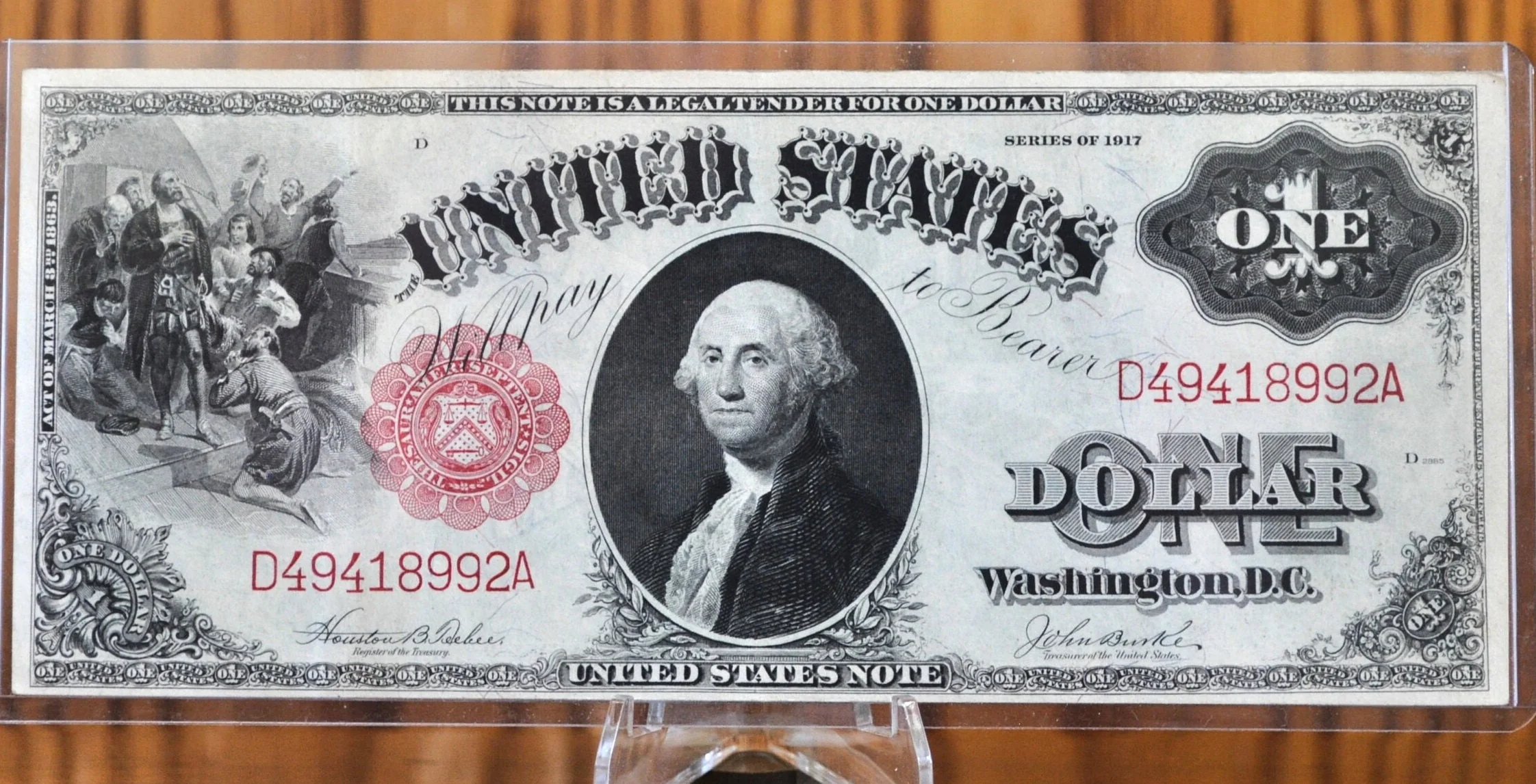 1917 1 Dollar Bill Legal Tender Fr.36 - AU (About Uncirculated) Grade / Condition - 1917 Horse Blanket Note 1 Dollar US Note 1917 Fr#36 - Image 3