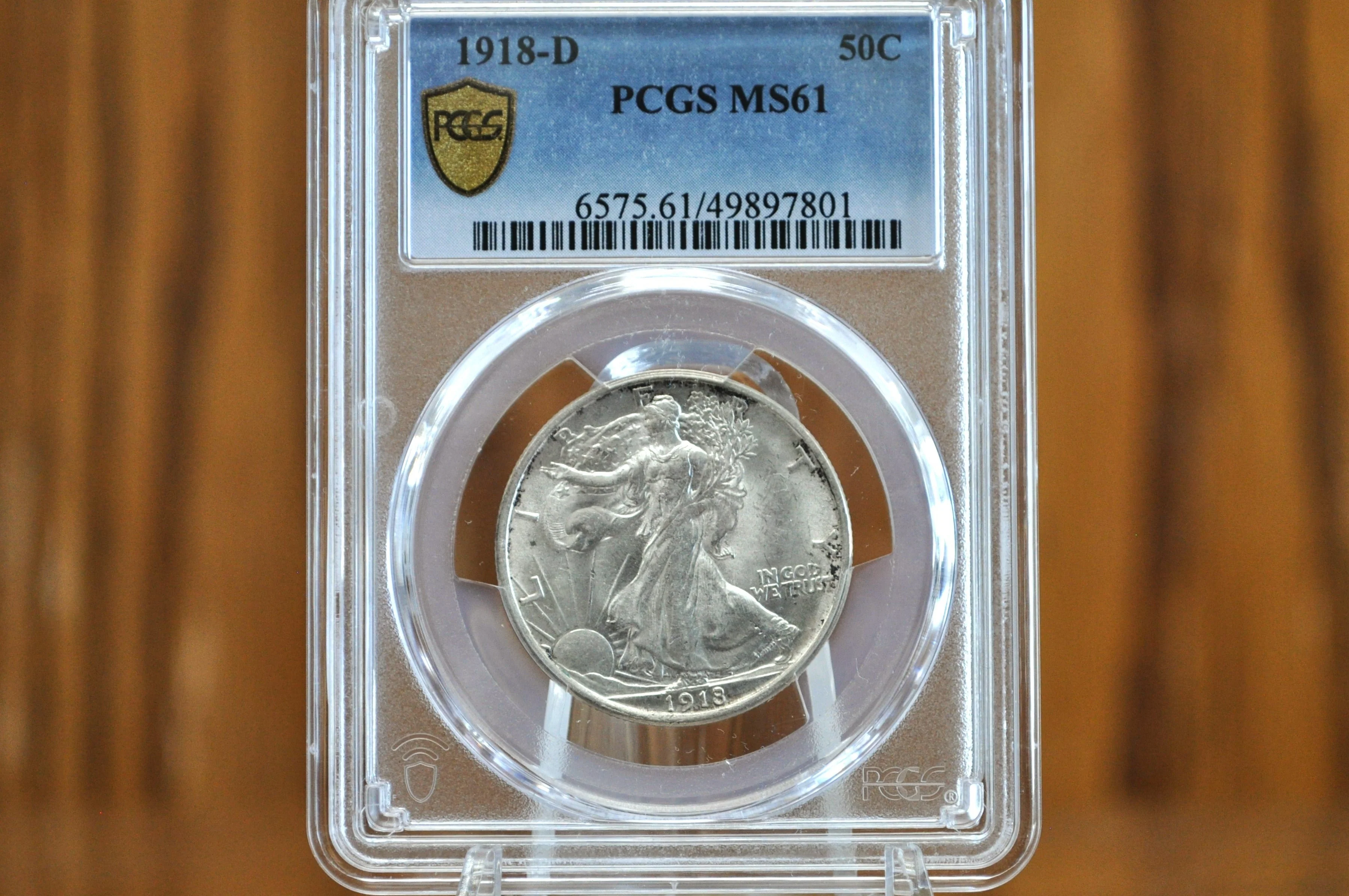 1918-D Walking Liberty Silver Half Dollar - MS61 (Uncirculated), PCGS - Denver Mint 1918 Walking Liberty Half Dollar 1918D WLH - Image 2