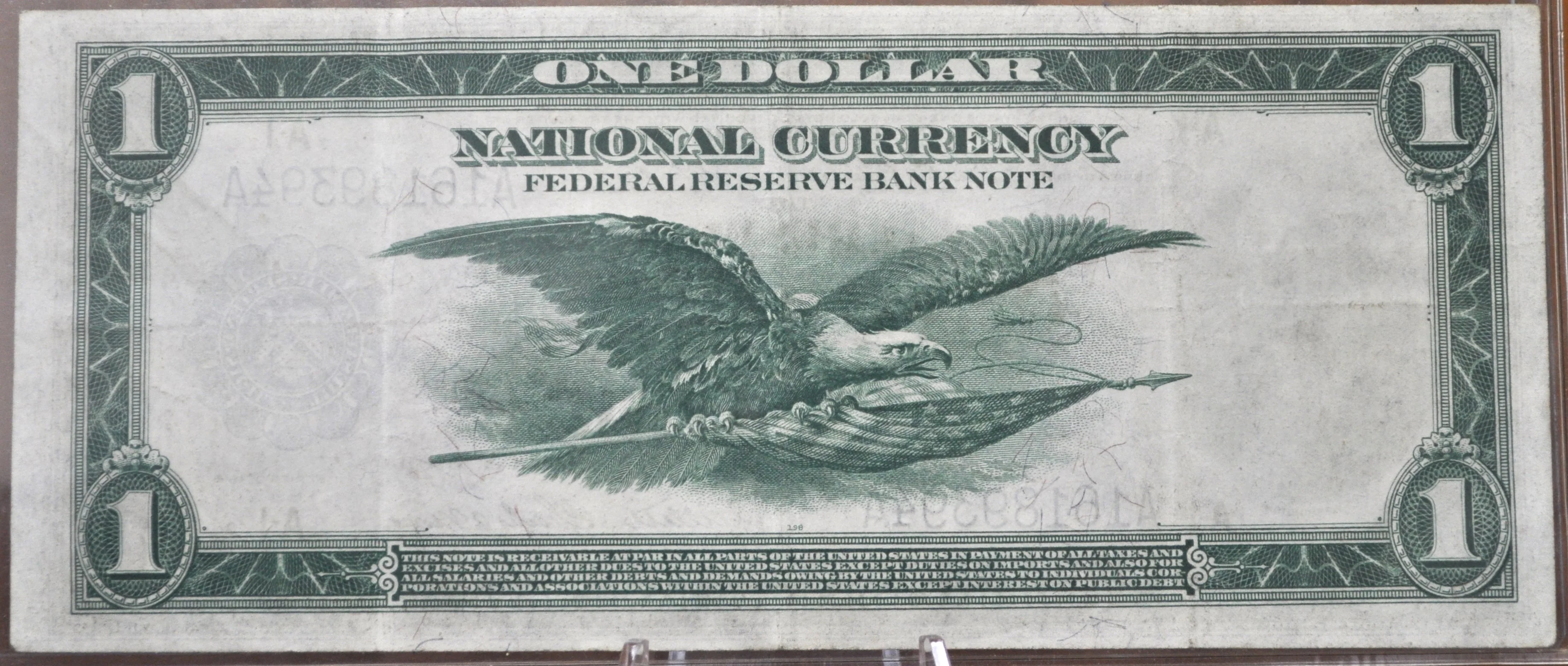 1918 1 Dollar Federal Reserve Note Large Size Fr709 - AU, Crisp Note - Chicago - 1918 One Dollar National Currency Note Fr#709 - Image 2