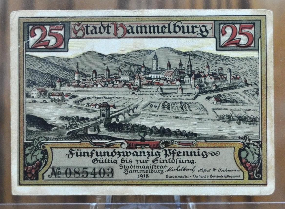1918 25 Pfennig Hammelburg Emergency Note - German Notgeld - Post-WWI German Inflation Note - 1918 Hammelburg Twenty Five Pfennig Note - Image 2