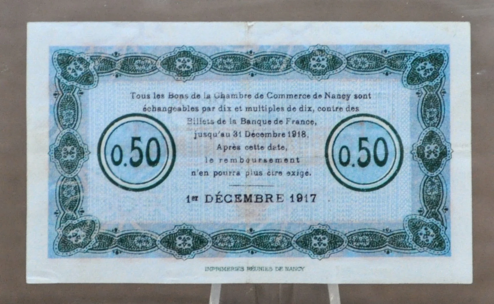1917 France Chamber of Commerce of Nancy 50 Centimes Note - Local Emergency Note - 1917 Nancy Chamber of Commerce Fifty Centimes Note - Image 4
