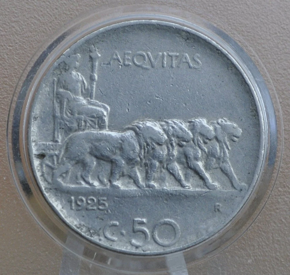 1919-1925 Italian 50 Centesimi Coin - Reeded Edge - Vittorio Emanuele - C.50 - Very Fine Detail, some dents; Low mintage - Italy 50 Cent - Image 5