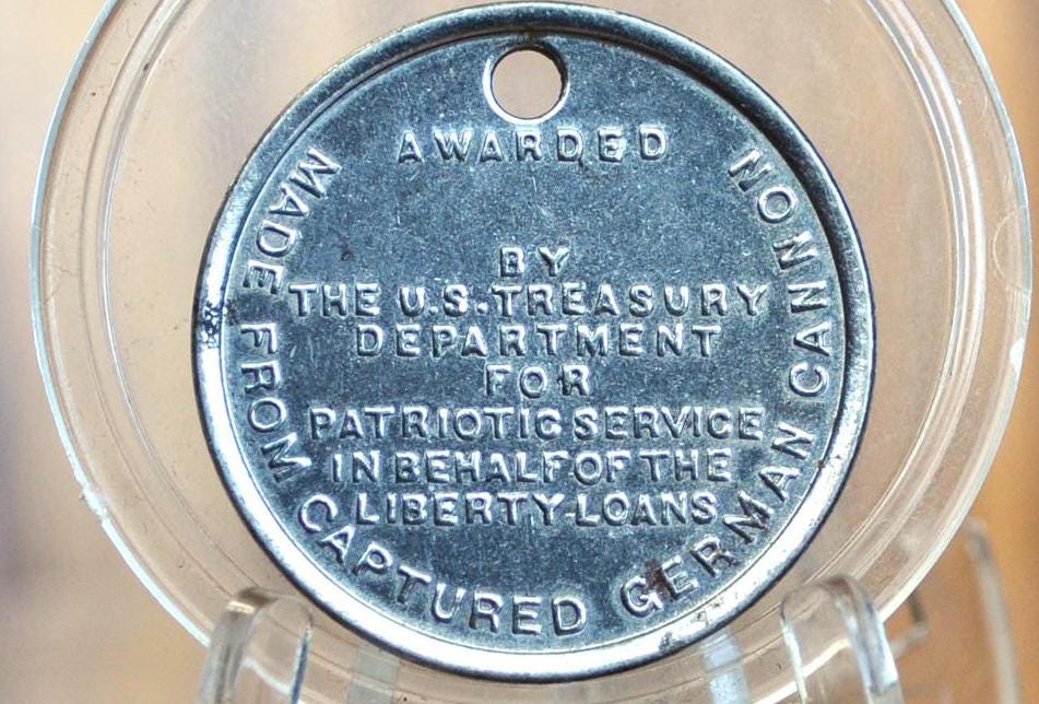 1919 Victory Liberty Loan Medal Made from Captured German Cannon - WWI US Military Victory Liberty Loan Token, Awarded for Patriotic Service - Image 2
