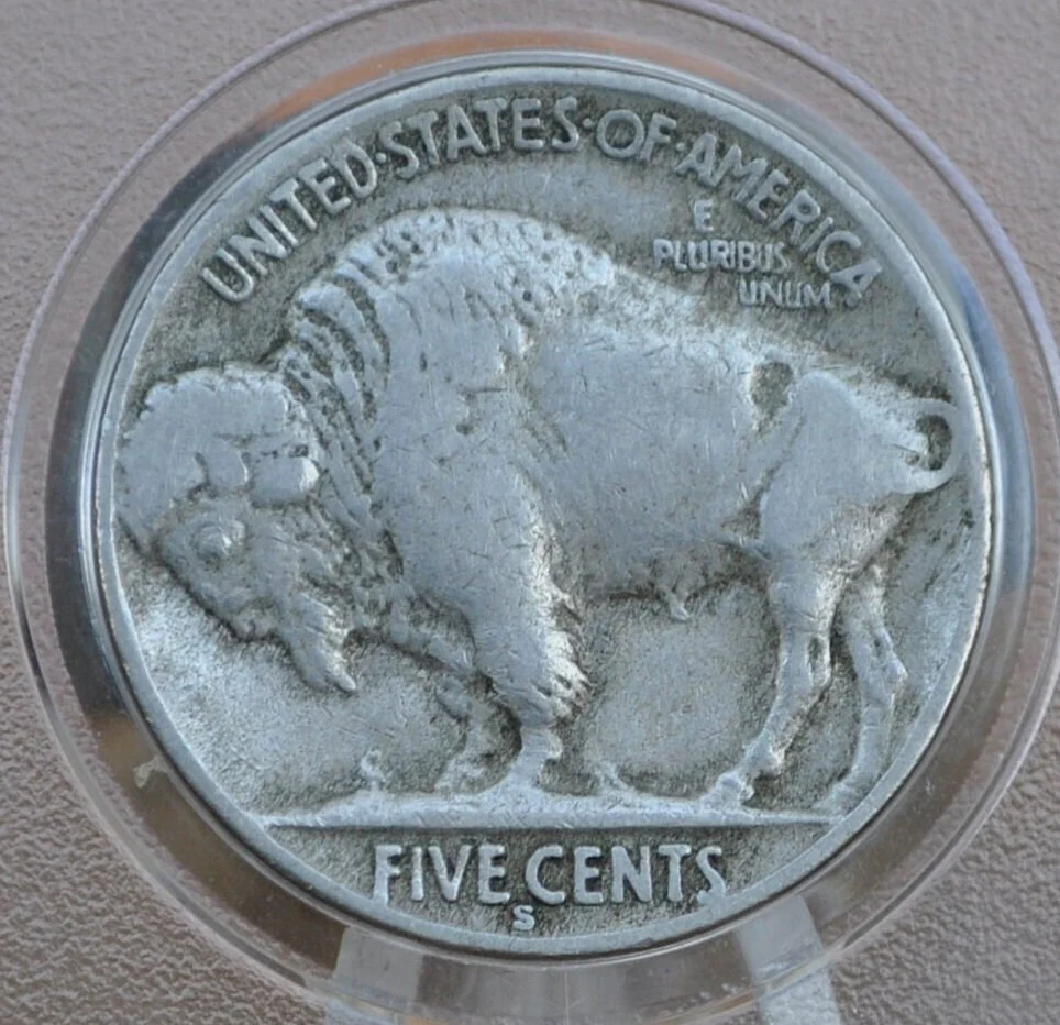 1921-S Buffalo Nickel - F (Fine) Condition - San Francisco Mint - Vintage US Coin - Clear Date - 1921 S Nickel - Image 2
