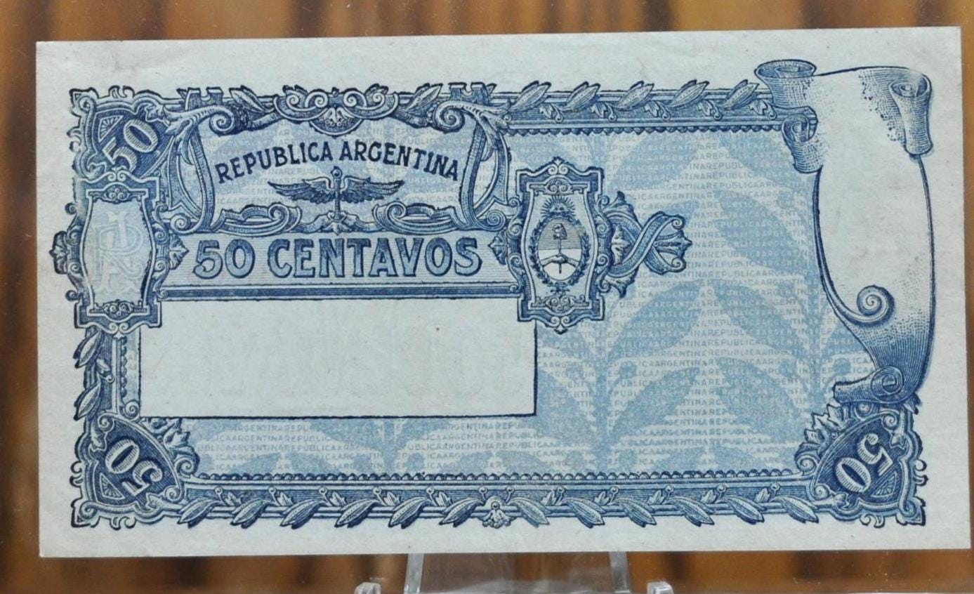 1922 Republica Argentina 50 Centavos Note - Almost Uncirculated - Series A - 1922 Argentina Fifty Centavos Fractional Bank Note - P#242 - Image 2