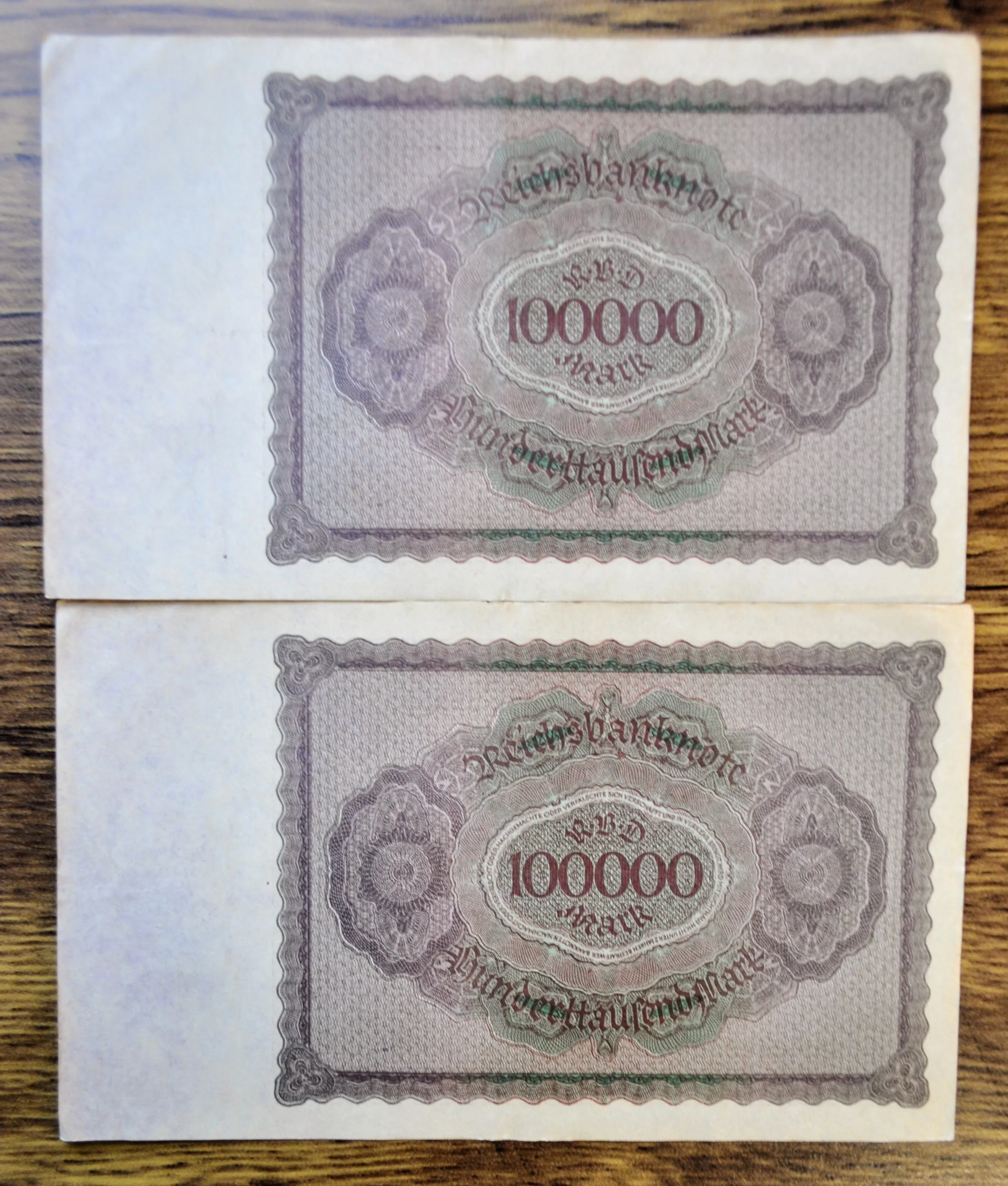 1923 Germany 100,000 Mark Notes - Consecutive Pair - Reichsbanknote - 6-Digit Serial - 1923 One Hundred Thousand Marks Notes - P#83a.1 - Image 3