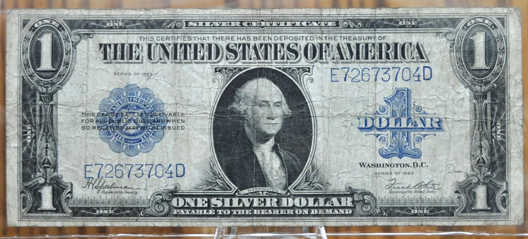 1923 Silver Certificate Horseblanket Note 1 Dollar Bill -Blue Seal - 1923 One Dollar Silver Cert -Fr.237 / Fr237- Speelman / White - Image 8