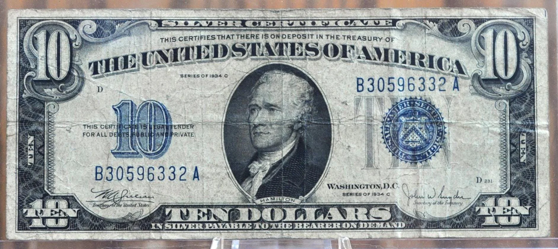 1934 10 Dollar Silver Certificate - Choose by Grade / Condition - Blue Seal 1934 Ten Dollar Silver Cert - Fr#1701, Fr1701 - Image 7