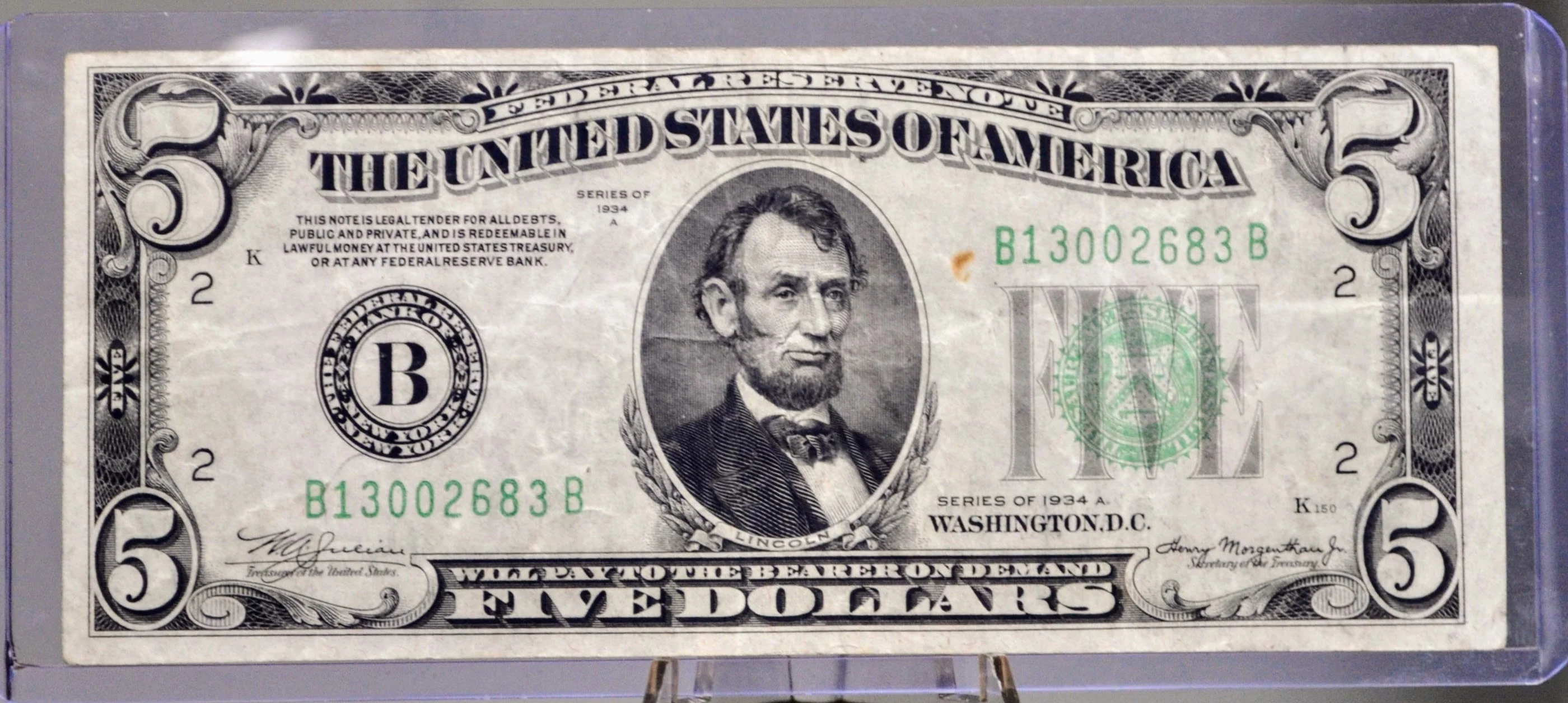 1934-A Federal Reserve 5 Dollar Note - Choice of Grade and Bank Issue - 1934 A US Five Dollar Bill - Fr.1957A Fr.1957B Fr.1957C - Image 3