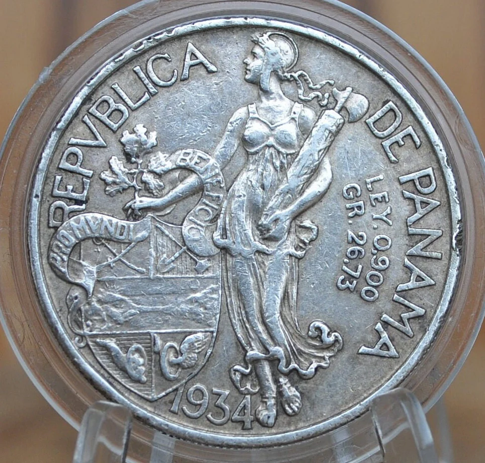 1934 Panama 1 Balboa - Great Condition, XF, Silver, Only 225,000 Made! High Grade Scarce Coin, Balboa 1934 Panama - Image 3