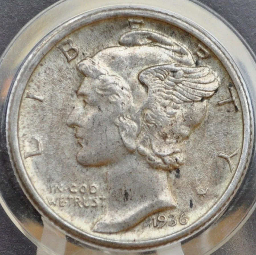 1936 Mercury Silver Dime - MS60 (Uncirculated) Toned Coin - Philadelphia Mint - 1936P Liberty Head Dime - 1936-P - High Grade - Image 4