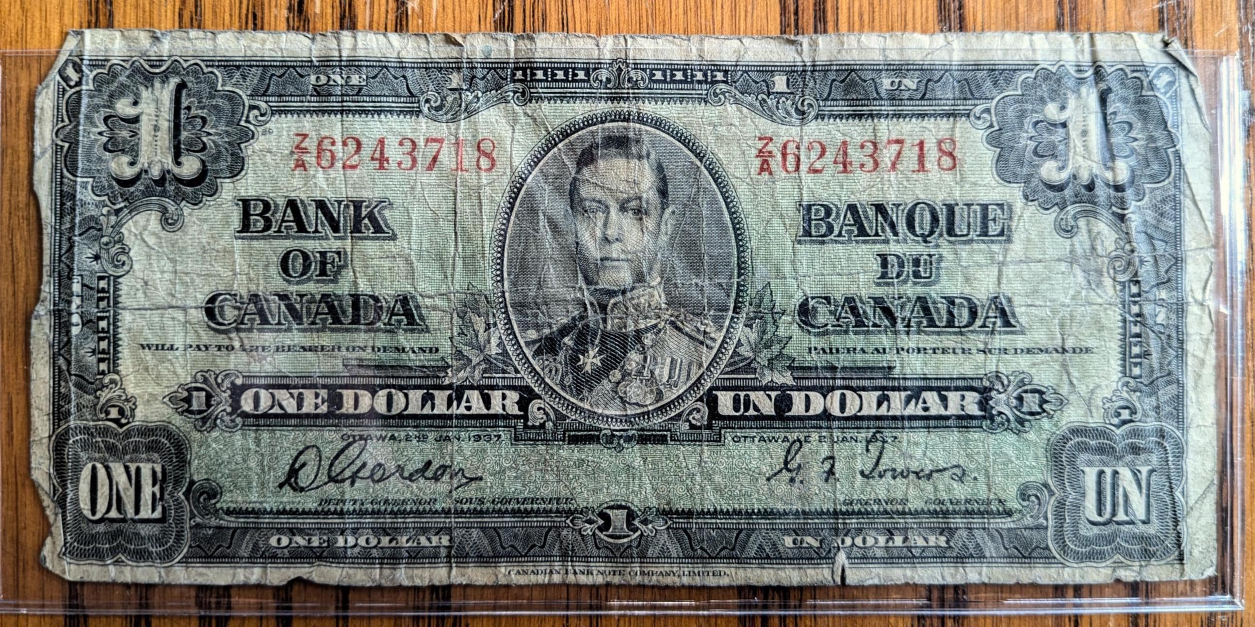 1937 Bank of Canada 1 Dollar Note - Choose by Note - Gordon/Towers, Coyne/Towers Signed - 1937 Canadian One Dollar Bill - P#58d P#58e - Image 3