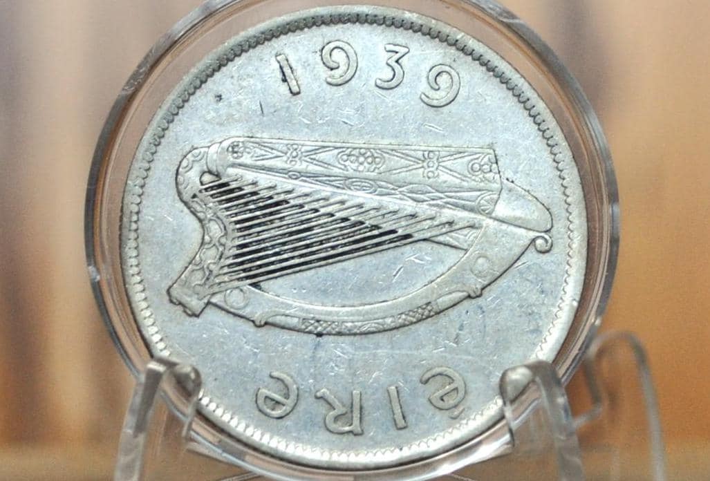 1939 Irish Silver Half Crown - AU Grade/Condition, Great Coin, 1939 1/2 Crown Ireland 2s 6d, Authentic, Low Mintage / Rare Silver Irish Coin - Image 2