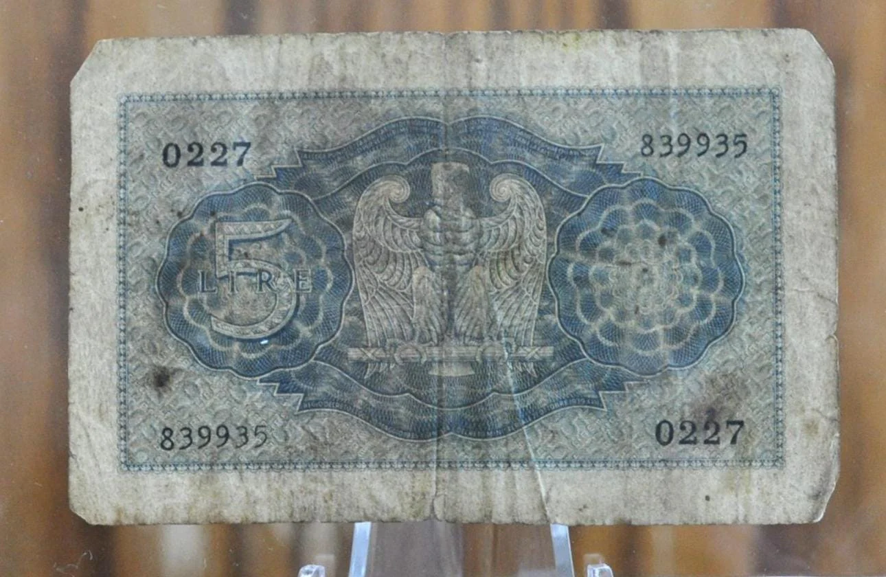 1940 5 Lire Italian Banknote - Choose by Grade/Condition - Italy Five Lire Note 1940 King Vittorio Emanuele III, Cool WWII Banknote - P#28 - Image 4