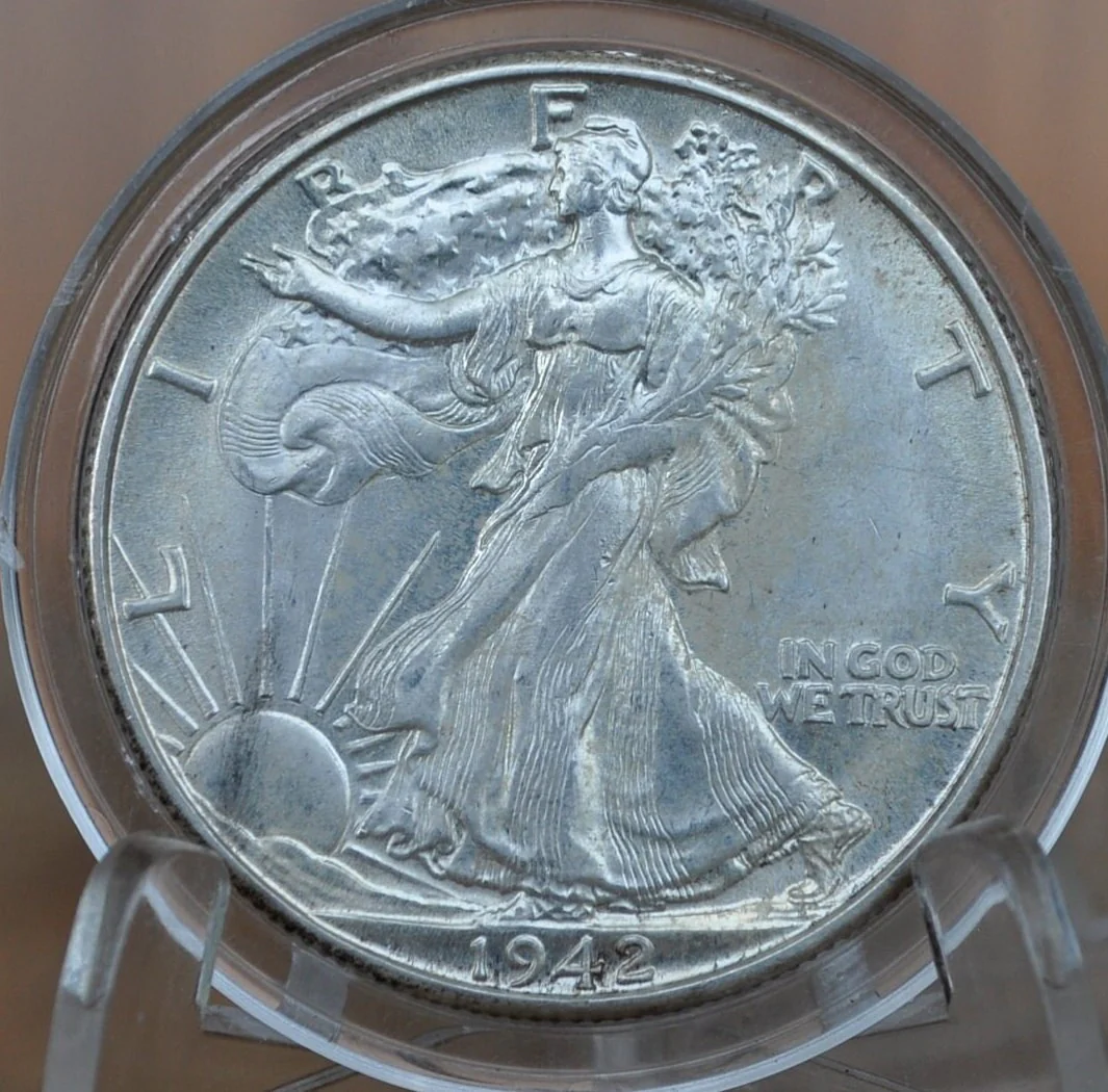 1942-D Walking Liberty Silver Half Dollar - MS62 (Uncirculated) Grade / Condition - Denver Mint - 1942D, 1942 D Half Dollar - Image 3