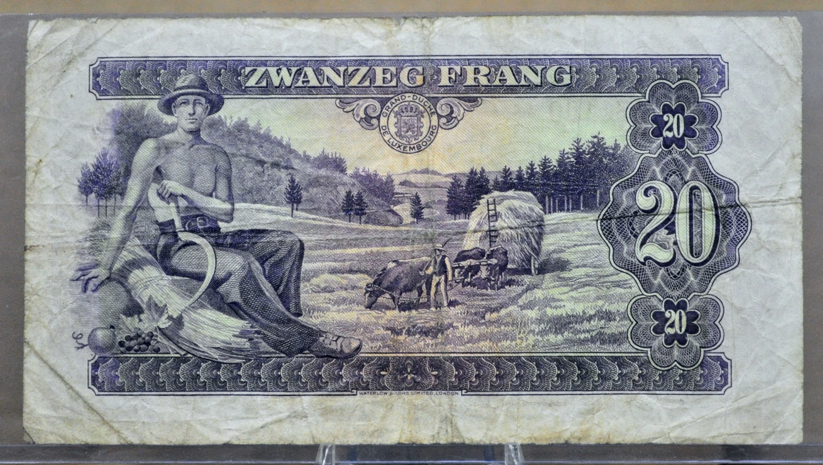 1943 Luxembourg 20 Francs Note - WWII Era Bank Note - Very Fine (VF) - 1943 Grand Duché De Luxembourg Twenty Francs Banknote - P#42 - Image 2