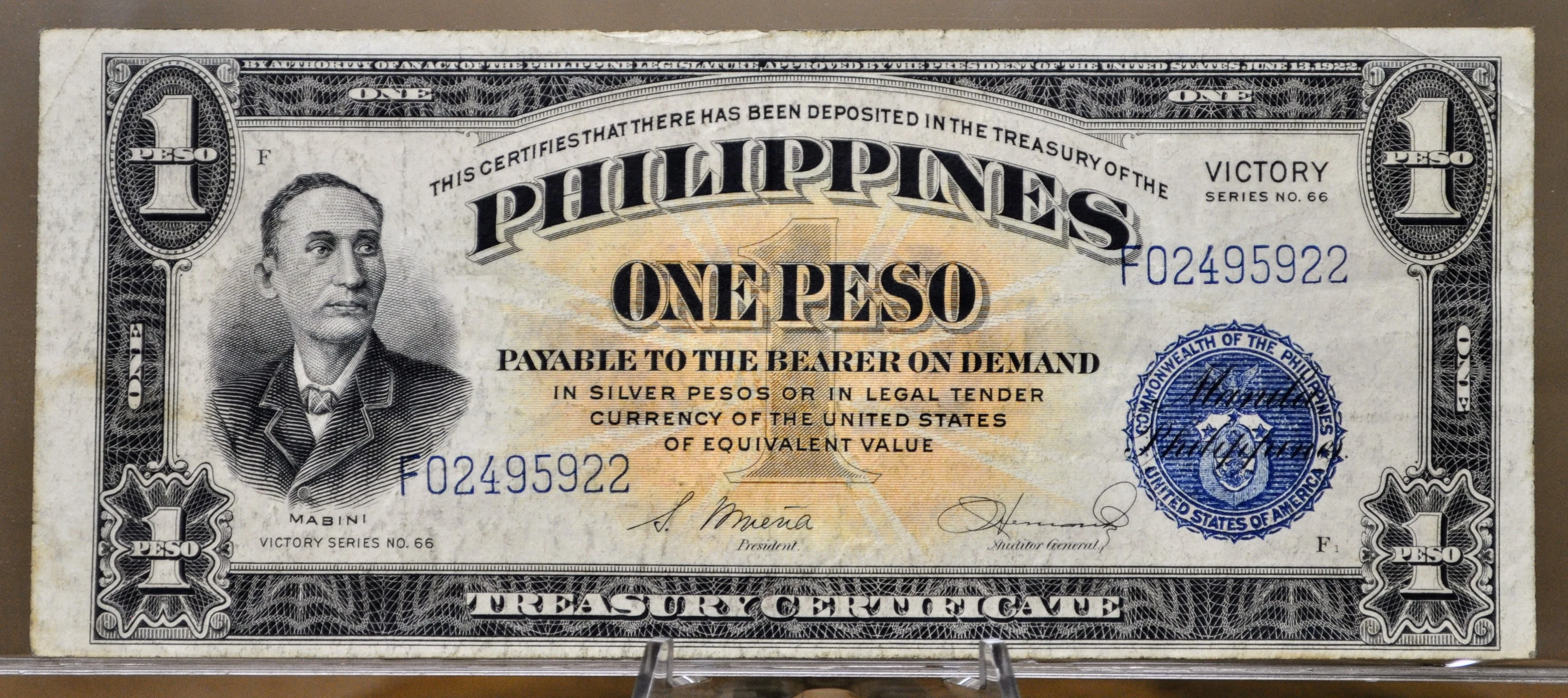 1944 Philippines 1 Peso Victory Note - Choice of Condition - U.S. Occupation - 1944 One Peso Philippines Victory Banknote - P#94a - Image 5