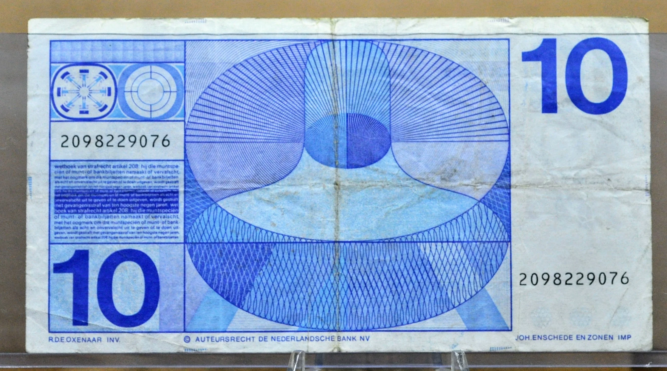 1968 Netherlands 10 Gulden Banknote - Plain Bullseye Reverse - Frans Hals Note - 1968 Netherlands Tien Ten Gulden Note - P#91b - Image 2