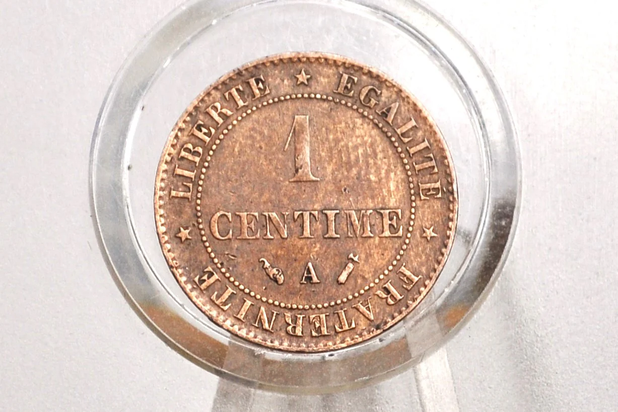 1 French Centime coin Ceres Type A 1893 - Paris 1 Cent Ceres A mint Mark 1893 - 1893 Ceres French 1 Centime coin - Image 2