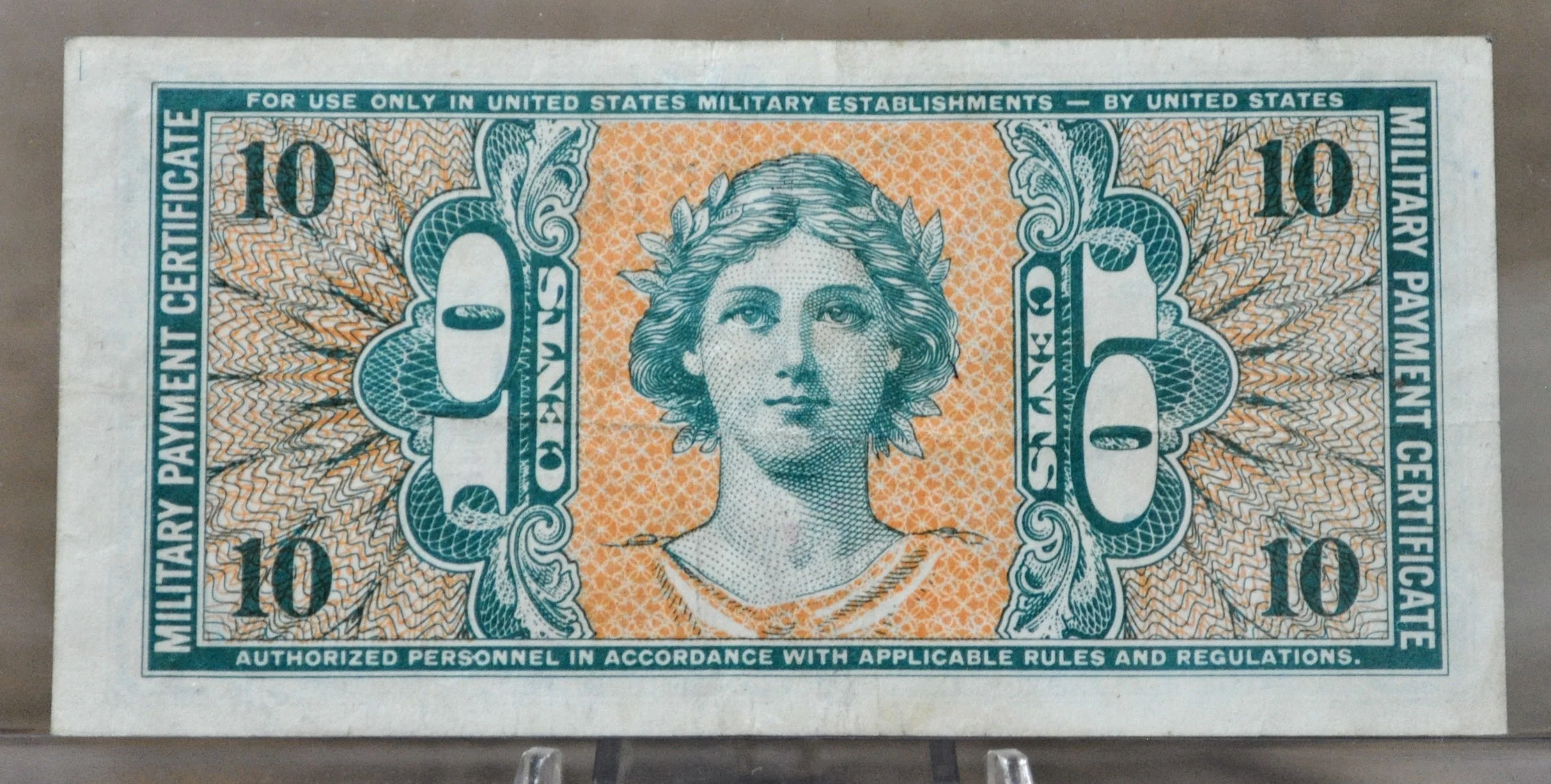 1958 U.S. Military 10 Cent Payment Certificate - Scarce Series 541 - 1958 United States Military Ten Cents Payment Certificate - P#M37a - Image 2