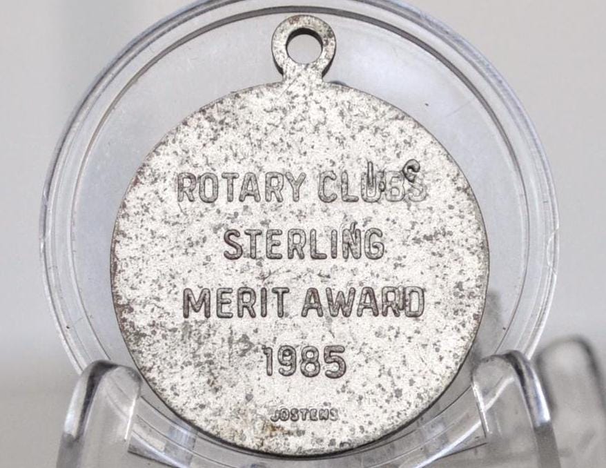 1985 Rotary International Merit Token for Superior Scholastic Achievement - Rotary Class Sterling Metal Award - Image 2