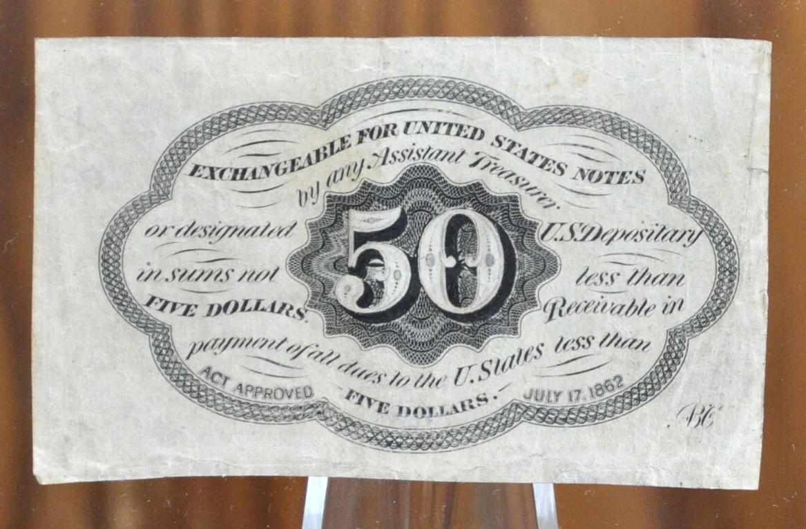 1st Issue 50 Cent Fractional Currency (Fr#1312) - AU Grade/Condition - Straight Edges with Monogram, First Issue Fractional Fifty Cents - Image 2