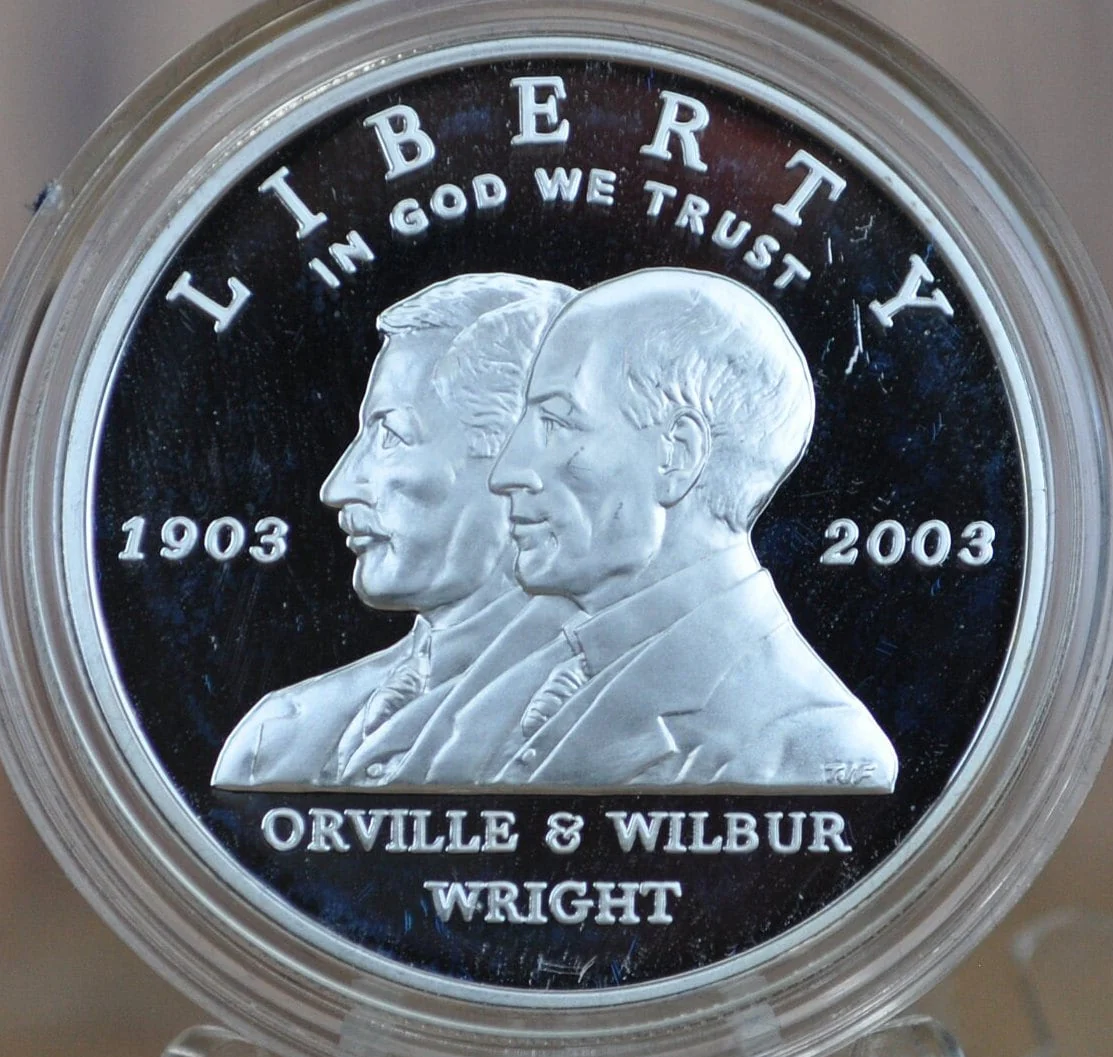 2003 First Flight Centennial Silver Dollar - Proof, Silver - Philadelphia Mint - 2003 P Commemorative Half Dollar Wright Brothers Monument - Image 2