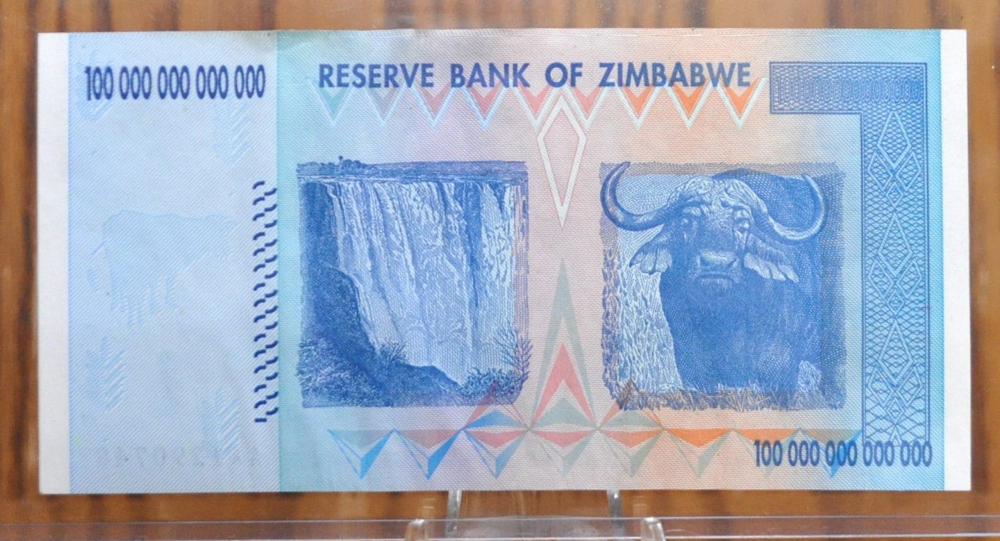 2008 Zimbabwe 100 Trillion Dollar Banknote - Hyperinflation Note, High Denomination - 2008 Zimbabwe One Hundred Trillion Dollar Note - P#91 - Image 2