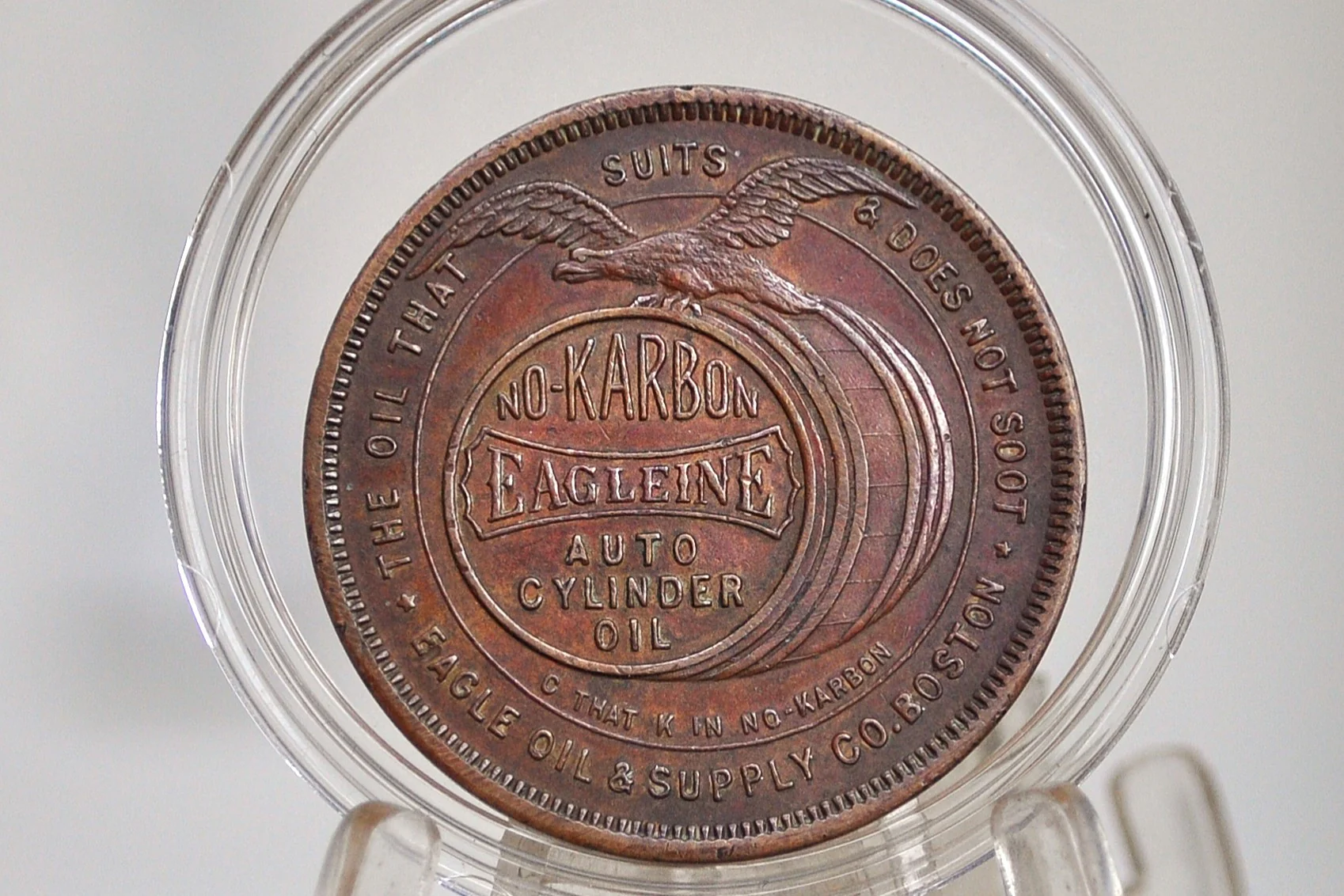 Antique No Karbon Eagleine Auto Cylinder Oil Good Luck Token - Don't Worry Club Token - Don't Worry Club Movement - Image 2