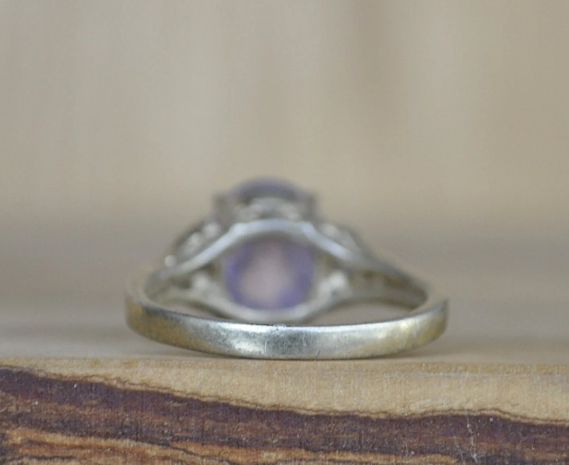Antique Sterling Silver Ring Gold Tone - Size 8 Ring Size 8 (18.1 MM Band) - Purple Fluorite and Cubic Zirconia Stones - 925 Silver - Image 6