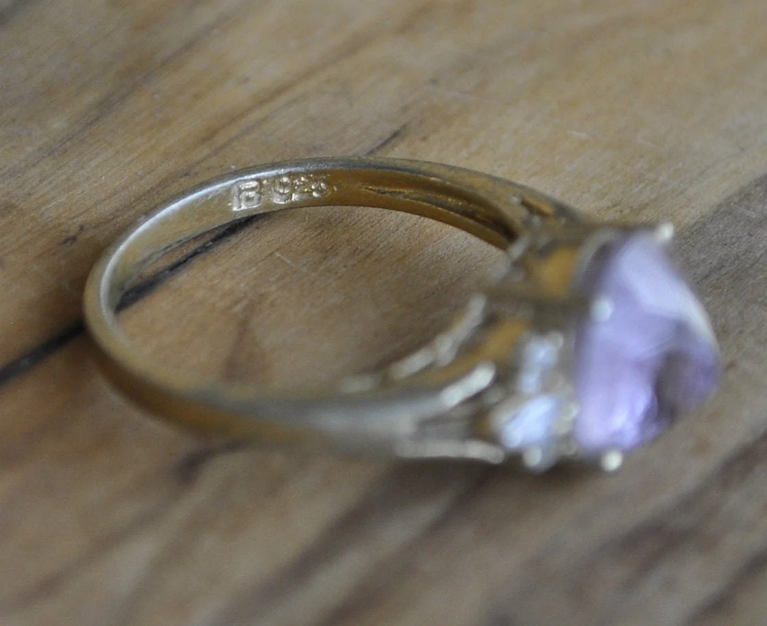 Antique Sterling Silver Ring Gold Tone - Size 8 Ring Size 8 (18.1 MM Band) - Purple Fluorite and Cubic Zirconia Stones - 925 Silver - Image 7